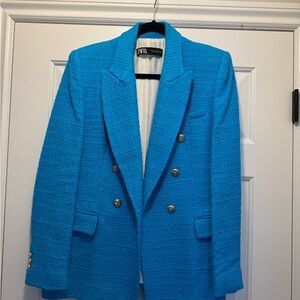 Zara Turquoise Blazer with Metallic Buttons